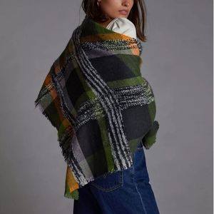 Anthropologie Plaid Blanket Scarf - light green